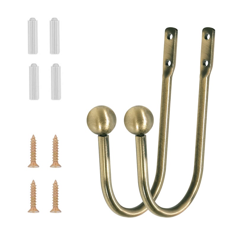 HEMOUR Curtain Holdback  2 Pcs Wall Mounted Drapery Tiebacks with Screws  Heavy Duty Metal Decorative Window Drapery Holder Curtain Hook  Brass - Image 4